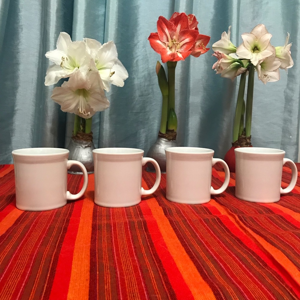 Fiesta White Ceramic Java Mugs Set of 4